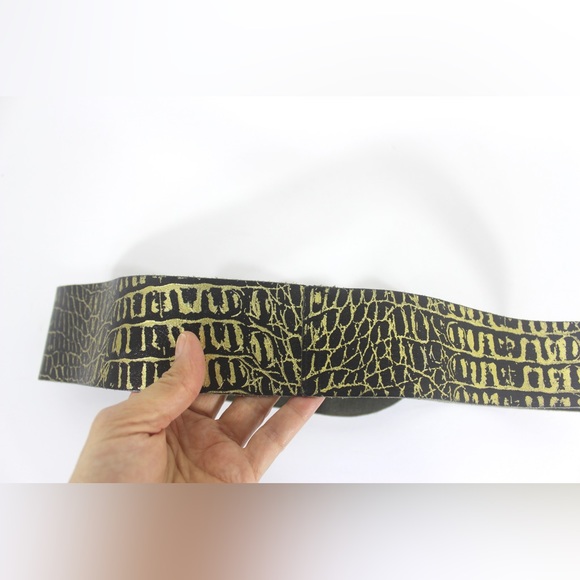 Vintage Black and Gold Leather Reptile Print Wrap Belt Wide Asymmetrical - Picture 7 of 7